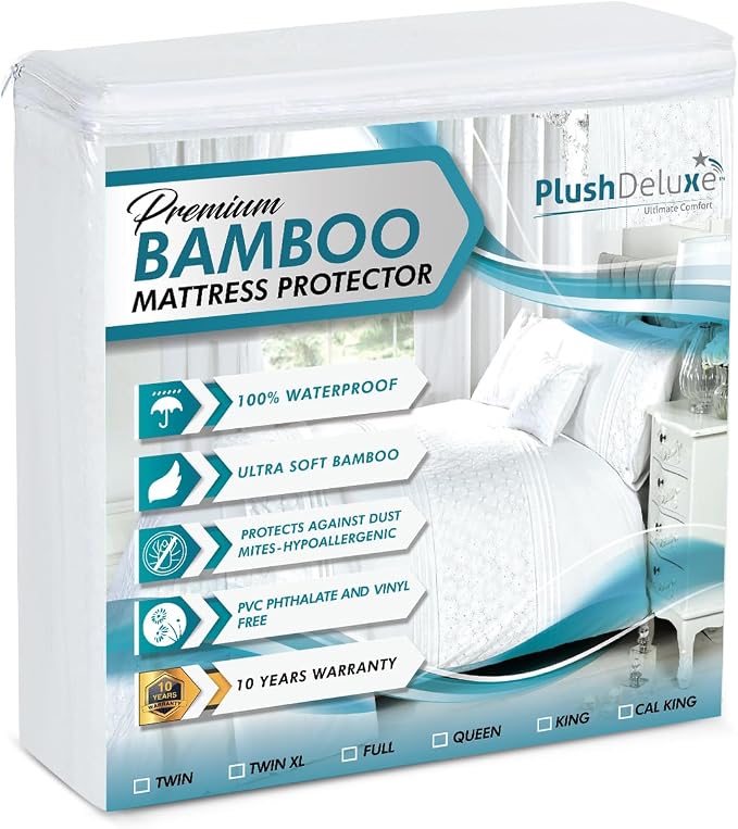 PlushDeluxe Premium Bamboo Mattress Protector – Twin Size, Waterproof, & Ultra by PlushDeluxe