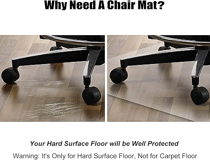 Azadx Office Chair Mat for Hardwood Floor and Tile Floor 30 x 48'', Plastic Mat - Image 4