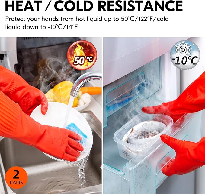 Vgo 2-Pairs Dishwashing Gloves, Reusable Household Gloves, Long Sleeve - Image 5