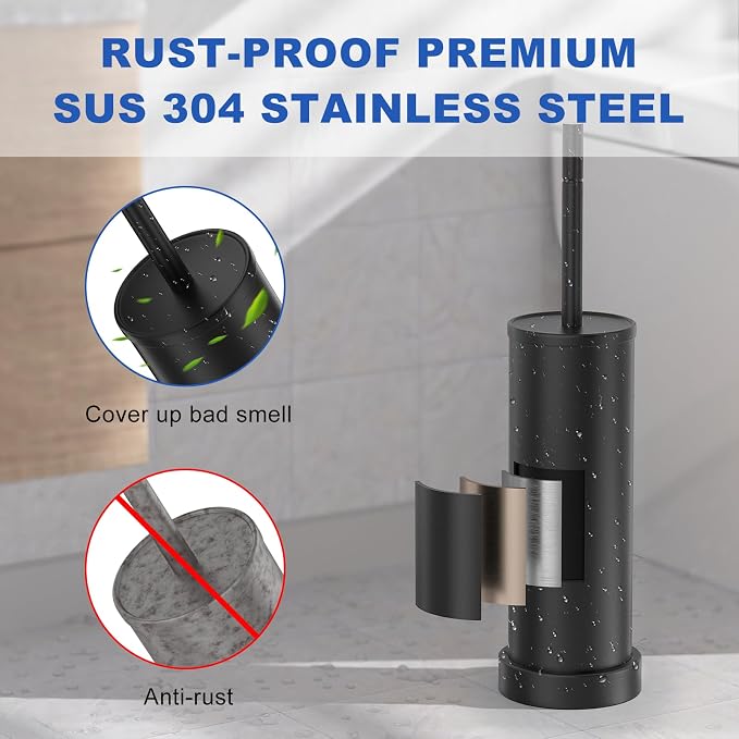Black Toilet Brush and Holder Set, 304 Stainless Steel Heavy Duty Toilet Bowl - Image 2
