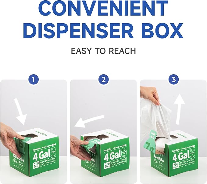 Small Trash Bags with Handles 6 Gallon 200 Count White - Image 3