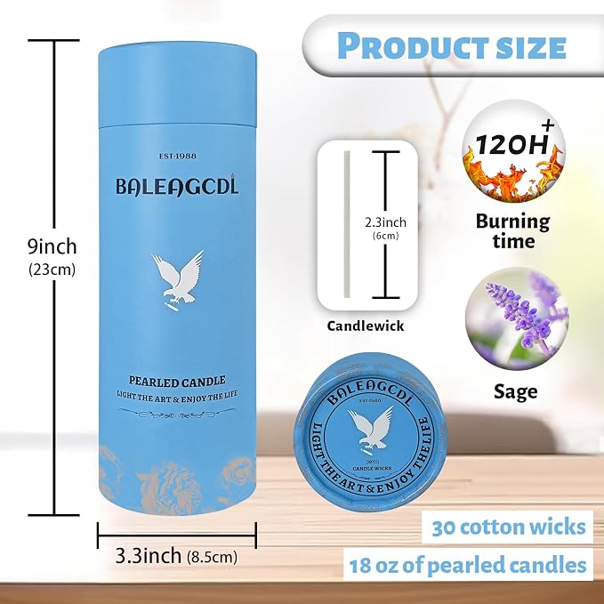 Salvia Scented Blue Pearled Candle 18oz Luxury Sand Candle Granulated Wax - Image 2