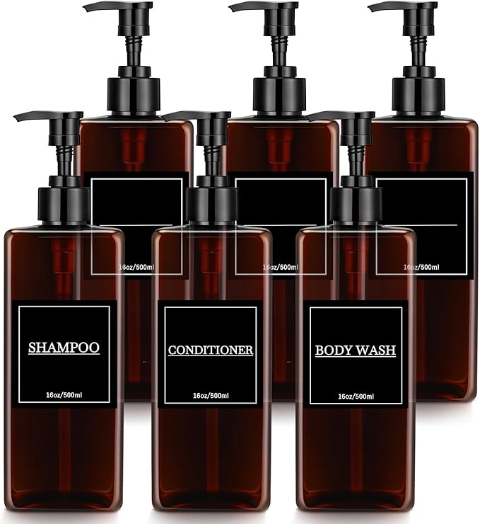 Tanlade 6 Pcs Shampoo and Conditioner Dispenser Bottles 16oz Modern Shower Soap by Tanlade