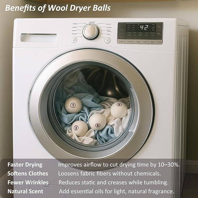 Sheep Wool Dryer Balls 6 Pack L Premium Natural Fabric Softener, Reusable - Image 3