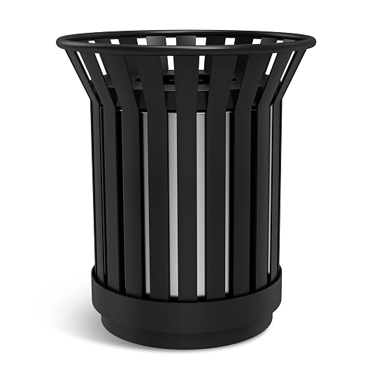 Round Heavy Duty Outdoor Trash Can, Large Metal Slatted Garbage Can by Unknown