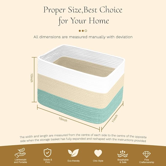 Hopegiver Woven Storage Baskets 15x11x10 Inch, 1 Pack Collapsible Cube Storage - Image 8