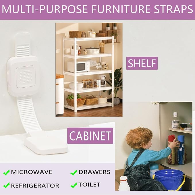 Upgraded No Drill Adhesive Furniture Anchor, Adjustable Anti Tip Furniture Wall - Image 6