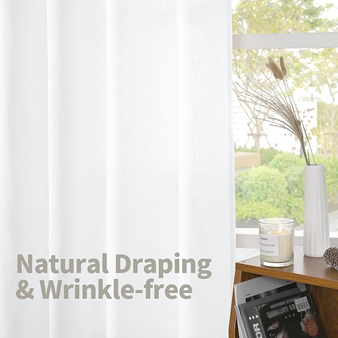 YoungsTex 40 Inch Length White Linen Curtains - Image 5