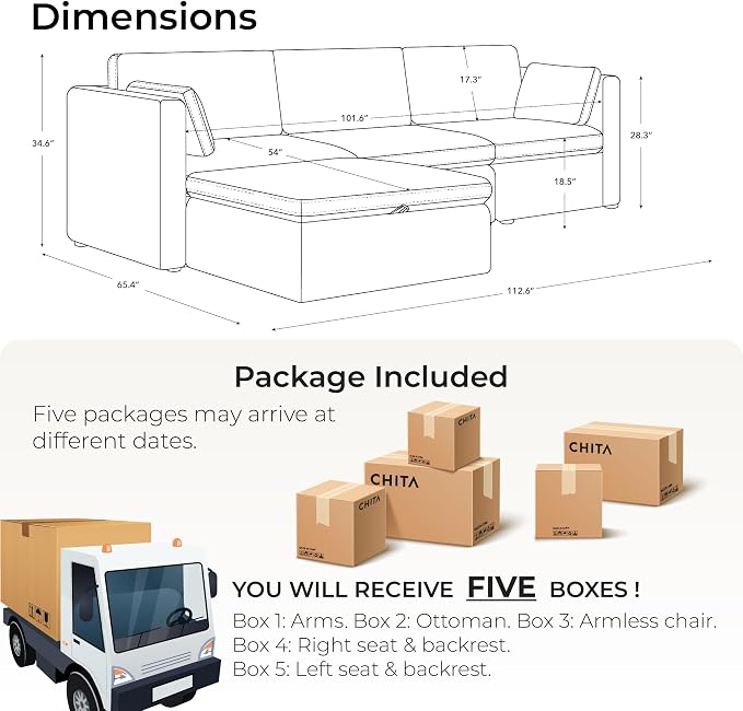 CHITA Modular Sectional Sofa, FSC Certified L Shaped Cloud Couch, Modular - Image 2