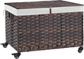 Rolling Storage Basket with Lid, 47.6 Gallon Storage Bin with Wheels, Woven by Hiagnete