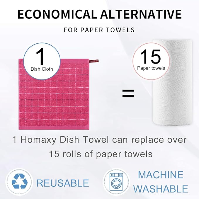 Homaxy 100% Cotton Terry Kitchen Dish Cloths, Ultra Soft and Absorbent Dish - Image 6