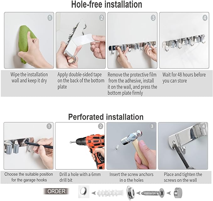 2 Pcs Mop Broom Holder Wall Mounted, Dustpan Holders, Stainless Steel Mop - Image 7