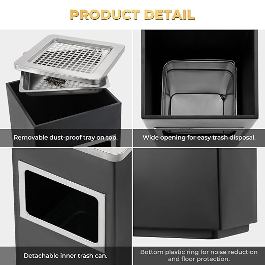 Trash Can Outdoor Waste Container Square Stainless Steel Trash Can - Image 5