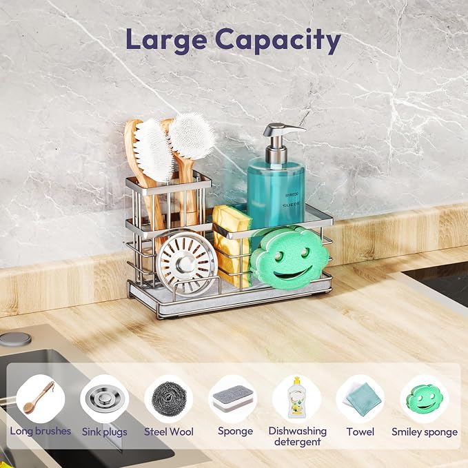 SWTYMIKI Kitchen Sink Caddy Organizer, Smiley Face Sponge Holder - Image 6