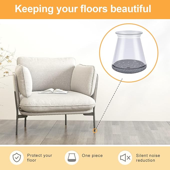 16 Pcs Chair Leg Protectors for Hardwood Floors, Silicone Felt Furniture Leg - Image 4