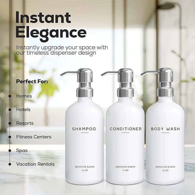 White Shampoo and Conditioner Dispenser Set by Brighter Barns - Image 2