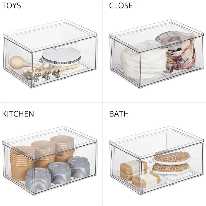 mDesign Plastic Wide Stackable Kitchen Storage Organizer Bin Containers - Image 7