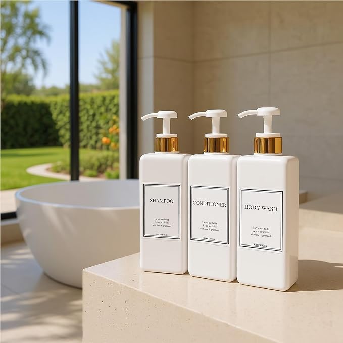 Modern Gold Design Large 27 oz Shampoo and Conditioner Dispensers - Image 3