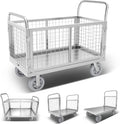 Platform Truck Cart with Cage, 6 in1 Foldable Flatbed Cart Heavy Duty Push Cart by Warmyou