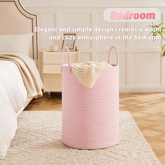 Laundry Basket, Woven Cotton Rope Laundry Hamper, 60L - Image 3