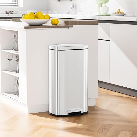 Arlopu 13.2+1.3 Gallon Step Trash Can, Stainless Steel Garbage Bin, Soft-Close - Image 5