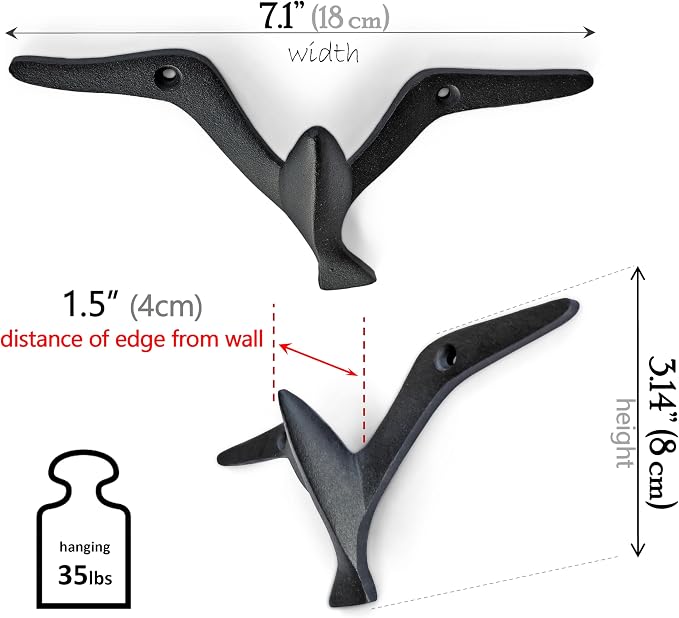 Ambipolar Iron Cast Decorative Gull Bird Wall Mounted Coat Hooks - Image 3