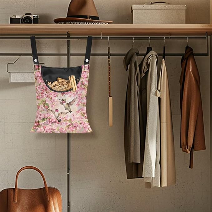 Hummingbird and Cherry Blossom Clothespin Storage Bag, Space-Saving Organize - Image 4