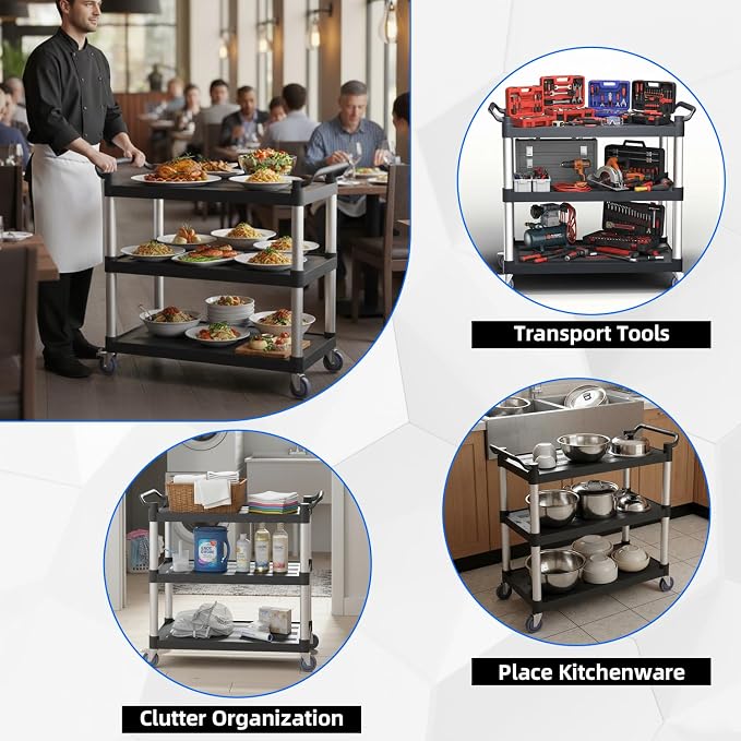 Plastic Utility Cart with Anti-Tangle Wheels, Solid Armrests, 350 Lbs Heavy - Image 7