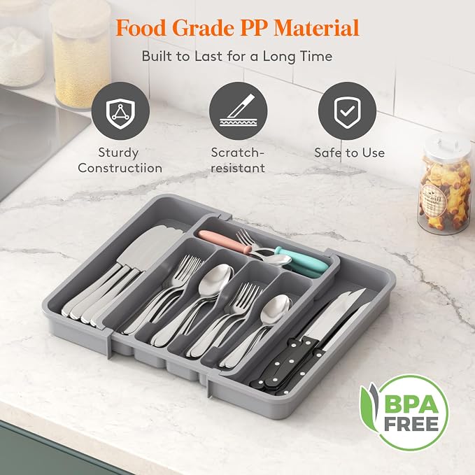 Lifewit Silverware Drawer Organizer, Expandable BPA Free Utensil Tray - Image 6