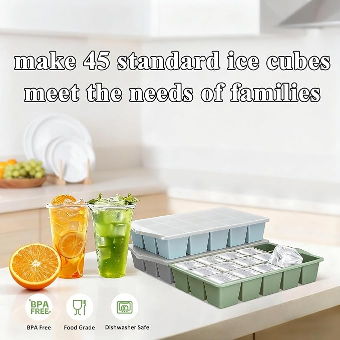 Silicone Ice Cube Tray, 3 Pack Easy-Release Stackable Ice Trays - Image 7
