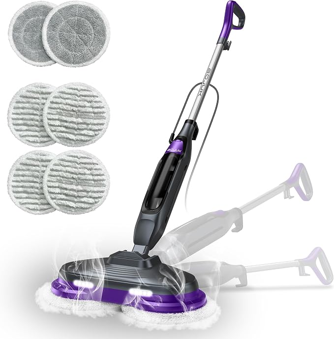 Scrub & Steam Mop with Rotating Mop Pads, LED Headlights, 6 Scrub Pads by SteamMop