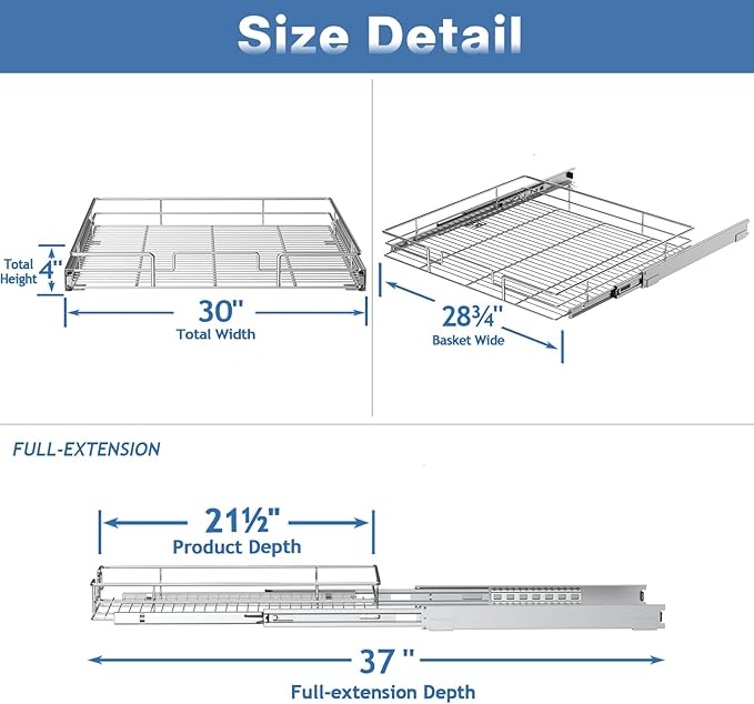 ROOMTEC Pull Out Cabinet Organizer, Cabinet Pull Out Shelves 30" W x 21½" D - Image 3