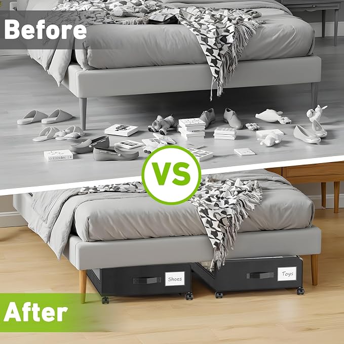 Under Bed Storage with Wheels, Underbed Storage Bins, XXL 60L Rolling Metal - Image 6