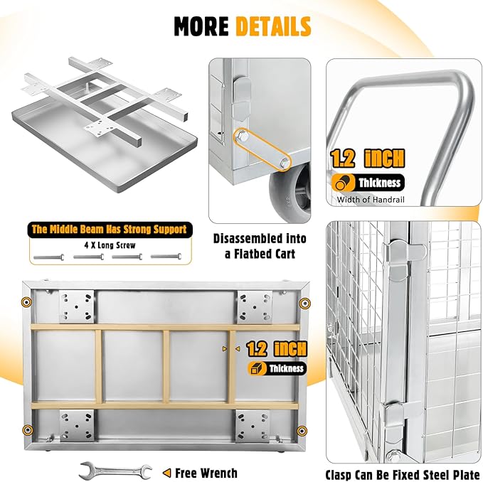 Platform Truck Cart with Cage, 6 in1 Foldable Flatbed Cart Heavy Duty Push Cart - Image 8
