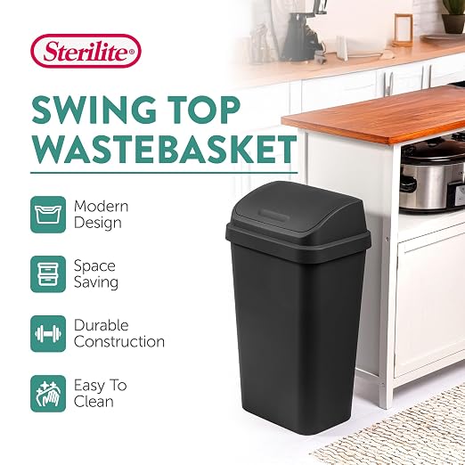 Sterilite 8-Pack Swing Top Wastebasket, Sleek Square Profile Trash Can - Image 2