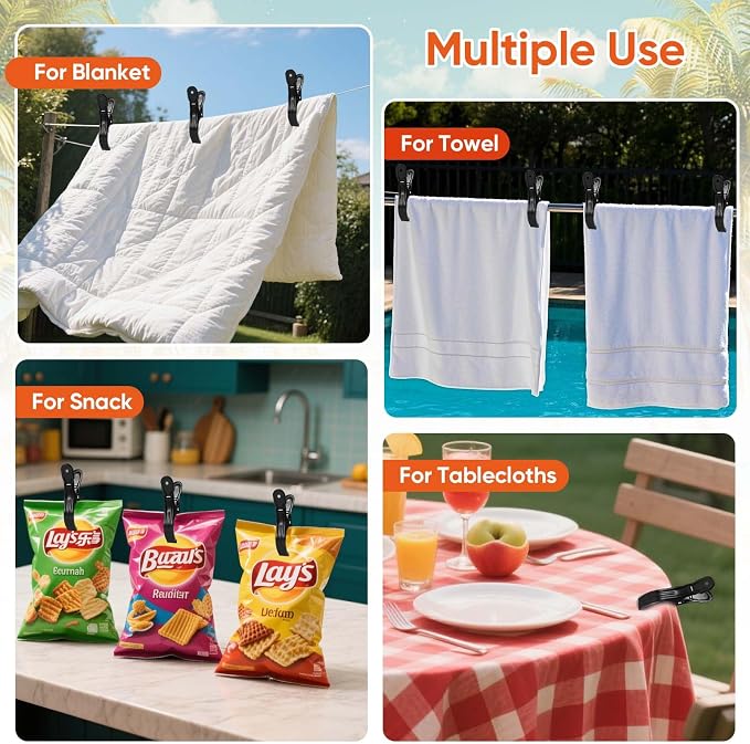 10 Pack Metal Beach Towel Clips, Large Beach Chair Clips - Image 7