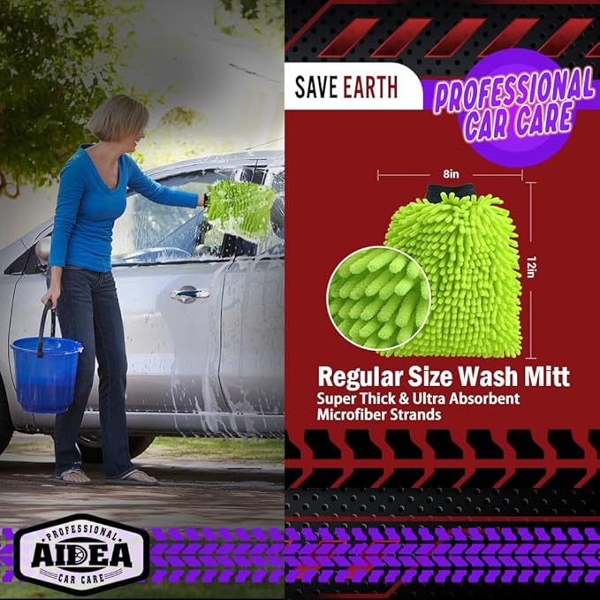 AIDEA Car Wash Mitt Microfiber, 2PK-Scratch-Free& Lint-Free, Premium Chenille - Image 2
