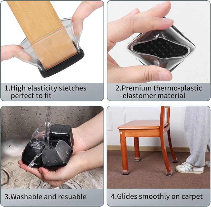 Ezprotekt 8 Pcs Large Clear Chair Leg Sliders - Image 6