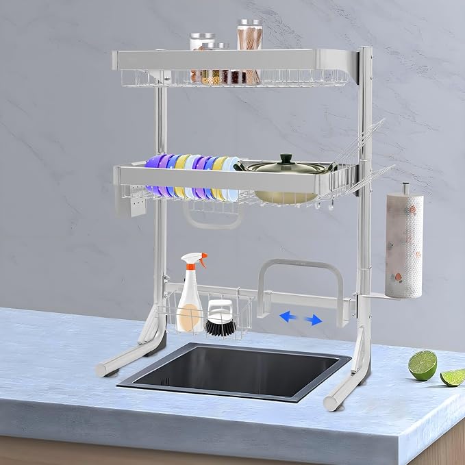 Over The Sink Dish Drying Rack, 2-Tier Stainless Steel Dish Drainer - Image 3
