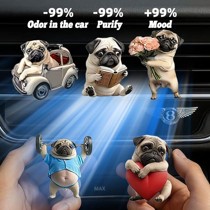 8PCS cute Pug acrylic car vent diffuser, 2D prank Havana cigar car diffuser - Image 4