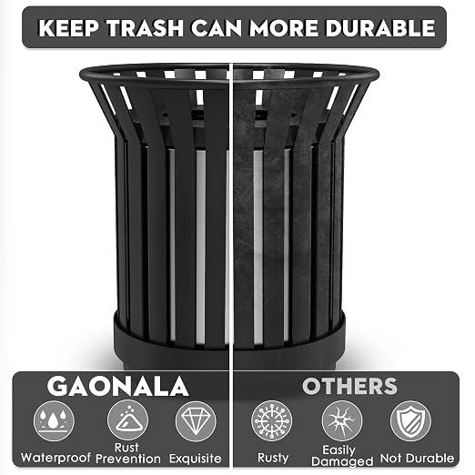 8Gallon Round Large Outdoor Trash Can, Heavy Duty Metal Slatted Garbage Can - Image 4
