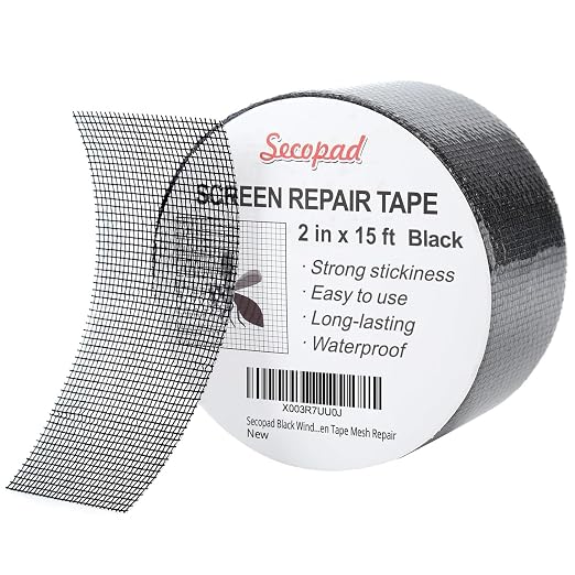 Black Window Screen Repair Tape, 2 in X 15 FT Screen Repair Kit by Secopad