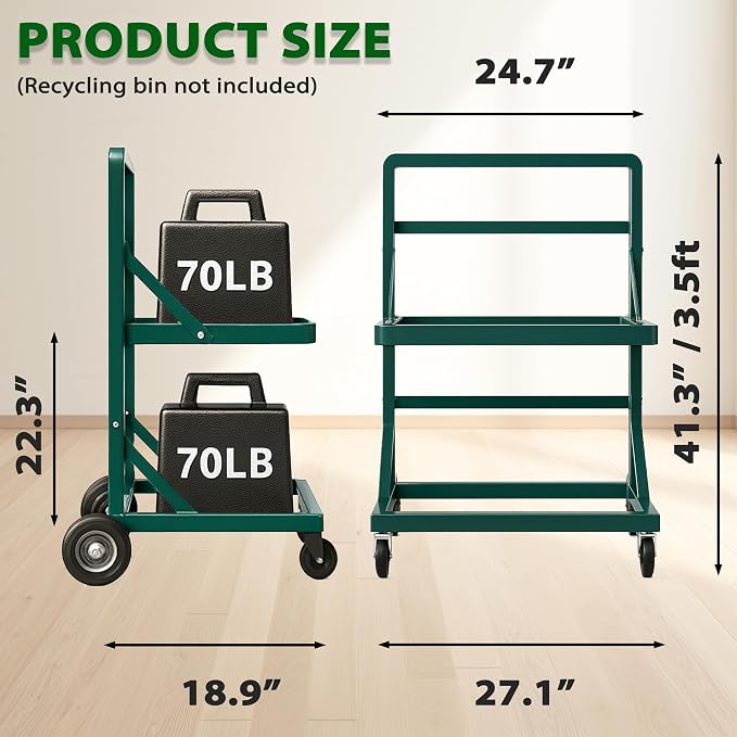 Recycling Cart, 2-Tier Recycle Bin Cart - Image 3