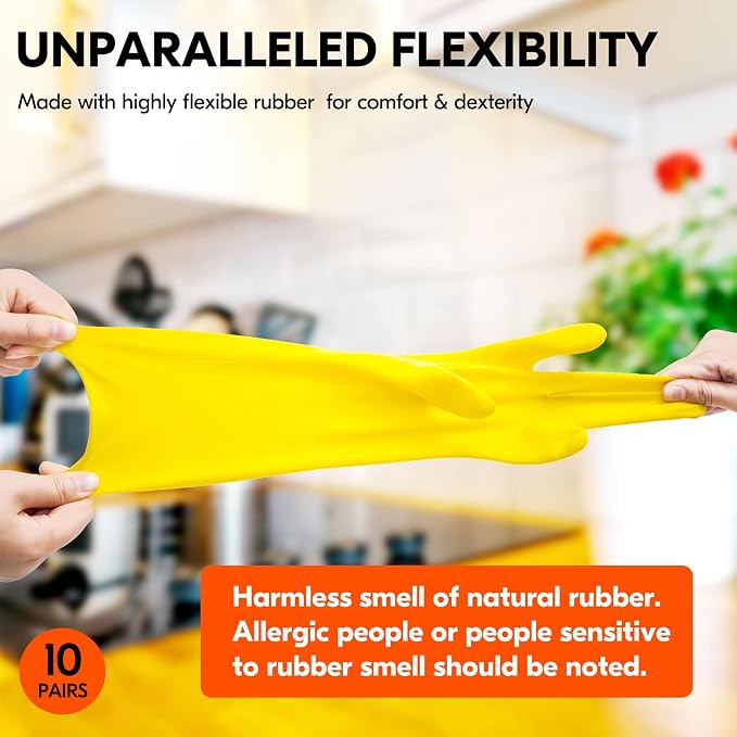 Vgo... 10-Pairs Reusable Household Gloves, Rubber Dishwashing gloves, Extra - Image 4