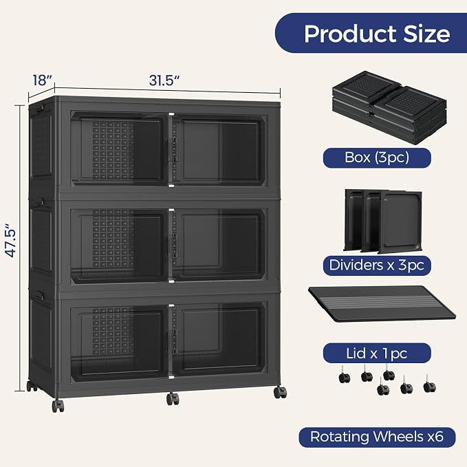 150GAL Storage Bins with Lid and Wheels, Stackable Closet Organizers and - Image 2
