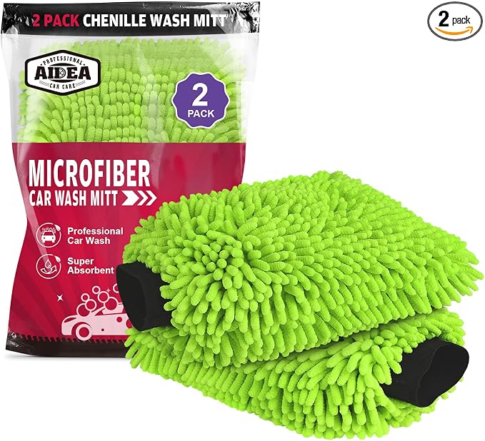 AIDEA Car Wash Mitt Microfiber, 2PK Scratch Free Lint-Free, Premium Chenille by AIDEAHOME