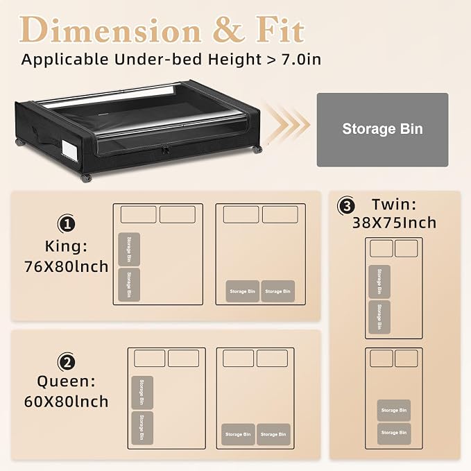 Under Bed Storage with Wheels 2-Pack，Under Bed Storage Containers XXL，Underbed - Image 6