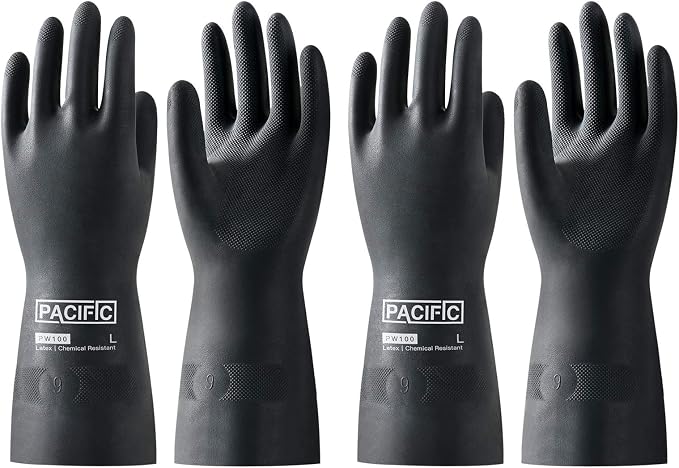 PACIFIC PPE 2 Pairs Chemical Resistant Gloves, Heavy Duty Industrial Rubber by PACIFICPPE
