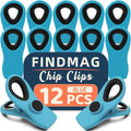 FINDMAG 12 Pack Chip Clips, Big Food Clips Blue Magnetic Clip, Magnetic Bag by FINDMAG