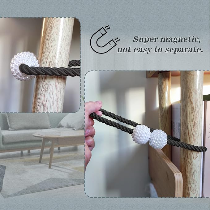 Hion Magnetic Curtain Tiebacks Black 2pcs, Curtain Tiebacks Buckles Holdbacks - Image 6